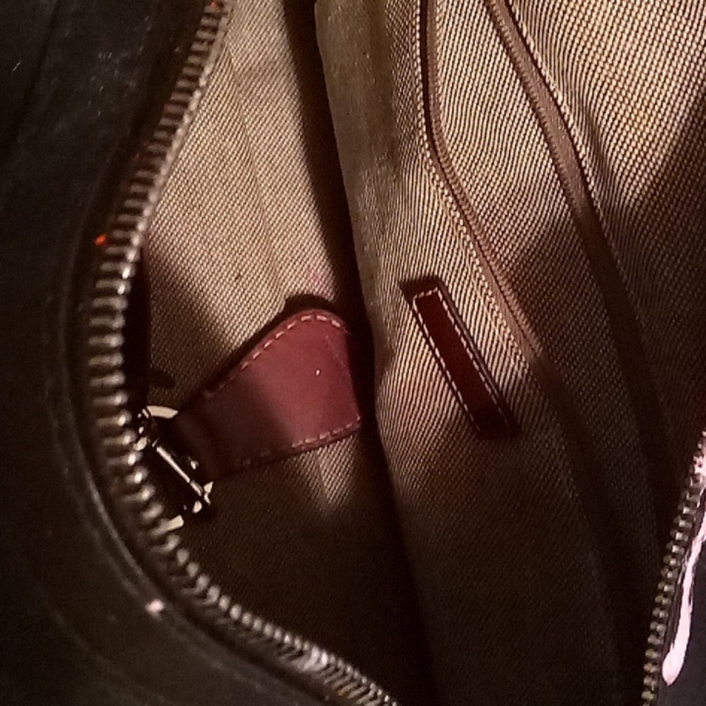 Upcycled Dooney & Bourke Black Shoulder Bag with Pink Purple and Orange Paint - Picture 3 of 6